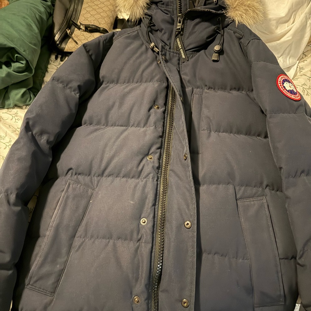 Canada Goose Navy Blue Jacket with Fur Trim